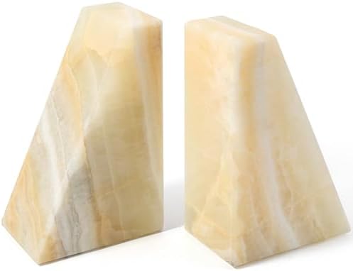 Marble Bookend for Heavy Books, Decorative Bookends for Shelves, Durable and Heavy-Duty Book End for Hardback Book & CDS, Unique Stopper & Holder, Green Onyx, Set of 2 by Karibiber