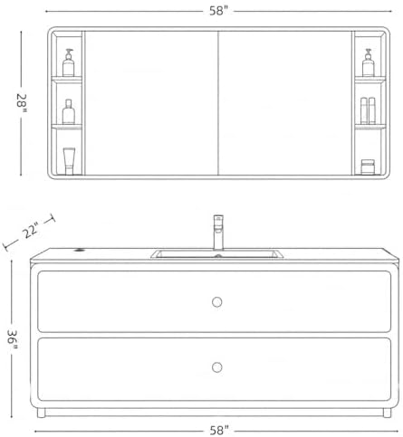 58 IN Freestanding Single Sink Bathroom Vanity Set with LED Mirror Cabinet - Image 2