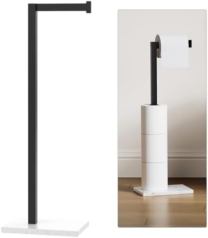 Matte Black Freestanding Toilet Paper Holder with Marble Base Stand by Homevacious