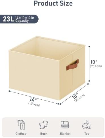 5 Pack Large Closet Storage Baskets Bins for Shelves, Collapsible Fabric Closet Organizers and Storage with Polyester Handles, Decorative Baskets for Organizing Clothes, Towels, Linen Closet 14"x10" - Image 6