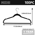 MIZGI Black Velvet Hangers 100 Pack Non Slip Heavy Duty Black Hooks - Image 2