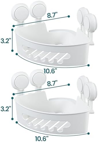 TAILI Suction Corner Shower Caddy, Bathroom Shelf Storage Basket Wall Mounted Organizer for Shampoo, Conditioner, Plastic Rack for Kitchen&Bathroom, Drill-Free Removable (2 Pack) - Image 6