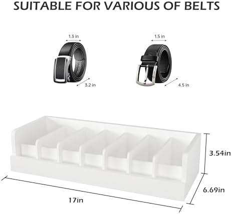 Belt Organizer for Drawer - Bamboo Belt Storage Organizer | Belt Rack for Closet Wall Mount Men Women Tie Sock Bra Scarf Ribbon(White, 2 * 7Grids) - Image 2