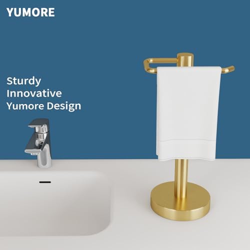 YUMORE Hand Towel Holder Stand Countertop Towel Rack Free Standing Towel Bar Hanger for Bathroom Kitchen (Gold) - Image 2