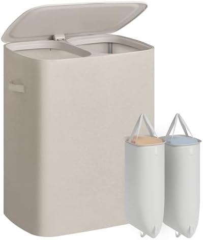 SONGMICS Laundry Hamper with Lid, 160L Double Laundry Basket, Steel Frame by SONGMICS