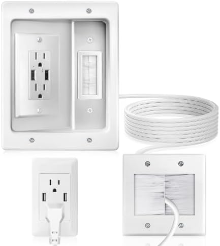 in Wall Cable Management Kit with Brush Wall Plate, AC Outlet & USB-A Port by JINGTAO88
