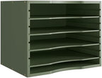 Bamjoy Bamboo 5 Tier Desktop Organizer, Paper Organizer Mail Sorter, File Holder Letter Document Storage with Adjustable Shelves for School Home Office, Forest Green - Image 2