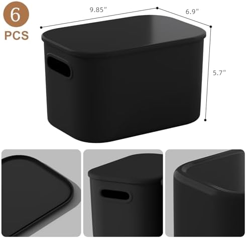 ORGIDOL 8 Pack Black Storage Bins with Lids Stackable Storage Container for Organizing, Black Storage Boxes with Handle for Shelves, Cute Organizer Bins for Craft, Snacks, 9.85x6.9x5.7 inch - Image 5