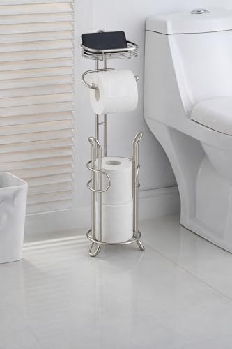 SunnyPoint Bathroom Heavyweight Toilet Tissue Paper Roll Storage Holder Stand with Reserve and Shelve, The Reserve Area Has Enough Space to Store Mega Rolls. (SN) - Image 2