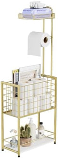 SWTYMIKI Freestanding Toilet Paper Holder - 4-Tier Free Standing Toilet Paper Holder Stand with Large Basket, Stand Mega Roll Storage Rack for Extra Rolls, Magazines, Wet Wipes, Gold by SwtyMiki-TidyHomeSweetLife