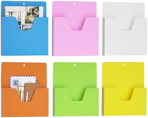 MFTEK Magnetic File Holder 6 Pockets Paper Holder, Hanging File Organizer Office Supplies Storage for Cabinets, Whiteboard, Magnetic Mail Letter Folder for Refrigerator (Classic Color-Mix) by MFTEK