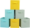 Stero 13x13x13 Inch Fabric Storage Bins 6 Pack Fun Colored Storage Cubes with Handles Foldable Cube Baskets for Home, Kids, Closet and Toys Organizer, Cyan, Green, Yellow by Stero