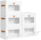 Homsorout Medium Fabric Storage Bins - Closet Shelf Organizer with Open Window, 5 Pack Closet Baskets for Shelves, Stackable Decorative Boxes for Home, Dorm, White, 13.7" x 9.8” x 9.8" by Homsorout