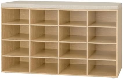 DINZI LVJ Shoe Storage Bench with Cushion, 16-Cubby Shoe Rack with Seat by DINZILVJ