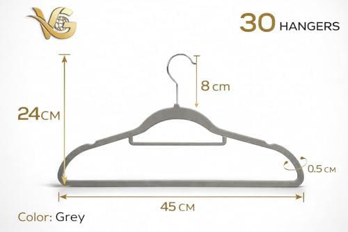 Non-Slip Clothes Hangers Set – Slim Velvet Coat Hangers with Swivel Hooks – Space-Saving Shirt, Dress & Jacket Hangers for Closet Organization (30, Grey) - Image 2