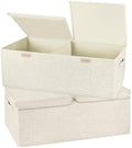 2 Pack Large Storage Boxes with Lids and Handles, Collapsible Linen Storage Bins Organizer Containers Baskets Cube with Removable Divider for Home Bedroom Closet Office (Cream, Small) by Unknown