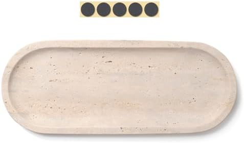 Oval Travertine Stone Tray for Jewelry, Candles, Perfume, Decorative Marble Bathroom Tray for Countertop Organizer 9.8inch x 3.9inch x 0.7inch - Image 3