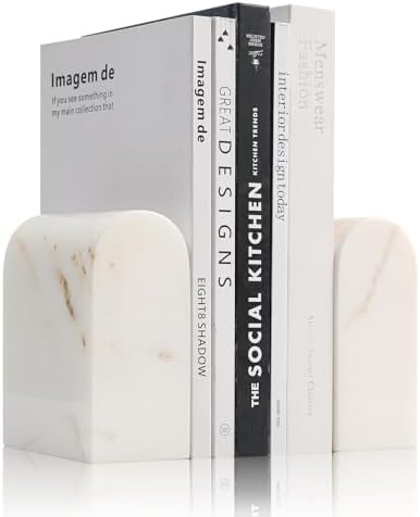 Luxury Marble Bookends for Shelves, 13LB Heavy Duty Marble Book Ends by Faticdorr