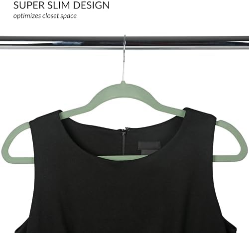 Simplify Slim Velvet Clothes Hangers | 50 Pack | Non-Slip | Shirts | Suit | Pants | Dresses | Garments | Closet Storage & Organization | Durable | Sage - Image 3