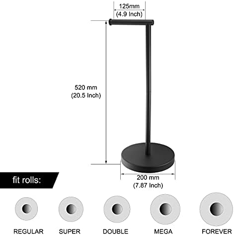 Toilet Paper Holder Stand SUS304 Stainless Steel Freestanding Toilet Wipes Dispenser Modern Bathroom Storage Floor Free Standing Toilet Tissue Roll Holder, Matte Black Finish - Image 2