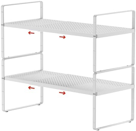2Pcs Expandable Cabinet Shelf Organizers, 16.5"~27''L, White by jkxoo