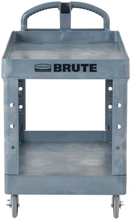 Rubbermaid Commercial Products BRUTE Heavy Duty 2-Shelf Utility/Service Cart, Medium, Lipped Shelves, Ergonomic Handle, 500 lbs. Capacity, Gray, for Warehouse/Garage/Cleaning/Maintenance/Stadiums - Image 2