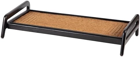 Anji Mountain Heavy Duty Waterproof Wooden Shoe Storage Mat Organizer/Boot Storage Tray Multi Use for Entryway with Coir, Tan Rectangle Embossed Insert, 1 Tier, Fits 3 Pair (36.5" Wide) by AnjiMountain