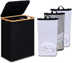 efluky Laundry Hamper 3 Section with lid and 3 Removable Bags, Black by efluky