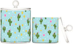 Blue Cactus Hearts Stars Qtip Holder Waterproof Dustproof Apothecary Jars with Lids For Bathroom Cotton Swabs Makeup Sponges Floss Picks Bath Salts 2 Pack by Tatenale
