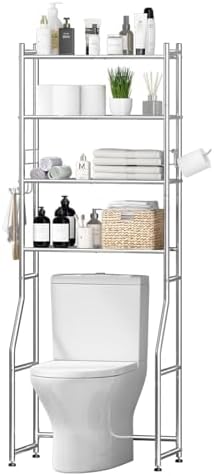 Ekisemio Over the Toilet Storage Cabinet, Metal 4 Tier Bathroom Shelves Over Toilet, Bathroom Oragnizer with 4 Hooks and Paper Holder, Chrome by Ekisemio