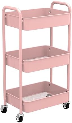 CAXXA 3-Tier Rolling Metal Storage Organizer - Mobile Utility Cart with Caster Wheels, Pink by CAXXADIRECT
