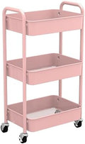 CAXXA 3-Tier Rolling Metal Storage Organizer - Mobile Utility Cart with Caster Wheels, Pink by CAXXADIRECT