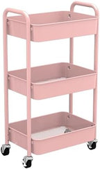 CAXXA 3-Tier Rolling Metal Storage Organizer - Mobile Utility Cart with Caster Wheels, Pink by CAXXADIRECT
