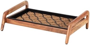 Anji Mountain Heavy Duty Waterproof Wooden Shoe Storage Mat Organizer/Boot Storage Tray Multi Use for Entryway with Coir, Tan and Black Trellis Insert, 1 Tier, Fits 2 Pair (26.5" Wide) by AnjiMountain