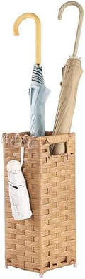 Rattan Umbrella Stand, Umbrella Holder for Entryway, Hand Woven Umbrella Rack Organizer Freestanding, with a Detachable Drip Tray, 4 Hooks, 6.5" L x 6.5" W x 16.5" H, Natural by Unknown