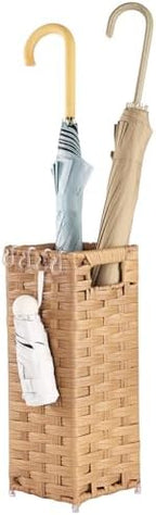 Rattan Umbrella Stand, Umbrella Holder for Entryway, Hand Woven Umbrella Rack Organizer Freestanding, with a Detachable Drip Tray, 4 Hooks, 6.5" L x 6.5" W x 16.5" H, Natural by Unknown
