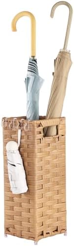 Rattan Umbrella Stand, Umbrella Holder for Entryway, Hand Woven Umbrella Rack Organizer Freestanding, with a Detachable Drip Tray, 4 Hooks, 6.5" L x 6.5" W x 16.5" H, Natural by Unknown