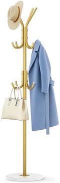 MISSLO Heavy Duty Coat Rack Freestanding with Stable Wood Base Modern Coat Tree with 12 Hooks Adjustable Coats Hanger Stand Stylish Standing Clothes Tree for Entryway Bedroom Corner Hall (Gold) by MISSLO