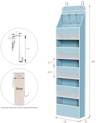 Univivi Fabric Over Door Hanging Organizer for Baby Nursery, Blue, 6-Shelf - Image 3