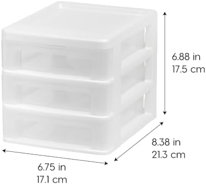 IRIS USA 2-Pack, 3-Drawer Small Plastic Stacking Desktop Organizer, White - Image 3
