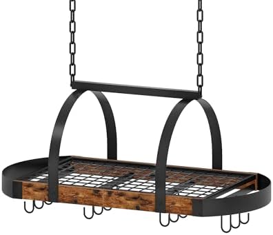 CHOEZON Hanging Pot Rack, Pot Hanger for Kitchen, Ceiling Mounted Pot Holder, Cookware Organizer with 12 S-Shaped Hooks, for Pot, Pan Storage, Space-Saving, Rustic Brown and Black TPR08BFC1 by Choezon