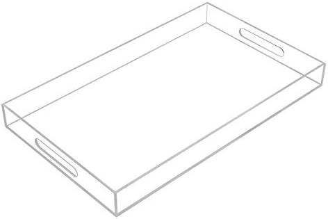 Clear Sturdy Acrylic Serving Tray with Handles-12x20Inch-Serving Coffee,Appetizer,Breakfast,Butler-Kitchen Countertop Makeup Drawer Organizer-Vanity Table Ottoman Tray-Decorative Tray by KEVLANG