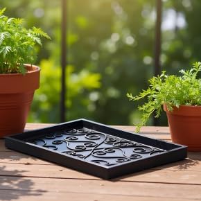 Small Rubber Boot Tray with Raised Scrollwork | Indoor Outdoor Shoe & Mud Tray for Entryway, Garden, Car Trunk – Black - Image 2