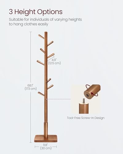 VASAGLE Solid Wood Coat Rack, Free Standing, 8 Hooks, 3 Height Options - Image 6