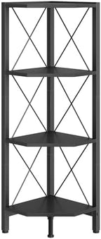 CHOEZON 4-Tier Corner Shelf, Corner Bookcase, 43.3" Tall Vertical Display Rack, Plant Stand, Open Storage Shelf, for Living Room, Bedroom, Study, Kitchen, Black TCJ14BB - Image 6