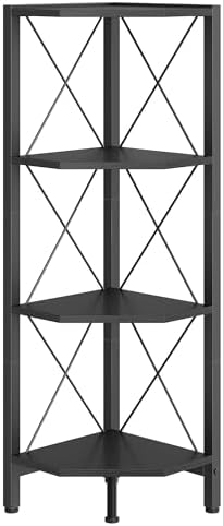 CHOEZON 4-Tier Corner Shelf, Corner Bookcase, 43.3" Tall Vertical Display Rack, Plant Stand, Open Storage Shelf, for Living Room, Bedroom, Study, Kitchen, Black TCJ14BB - Image 6