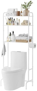 STDDRE 3-Tier Over The Toilet Storage Space Saver with Paper Holder Freestanding Rack Metal Bathroom Shelves with Hooks Above The Toilet Storage Shelf (White, 3 Tier) by LifeTakesaDifferentTurn