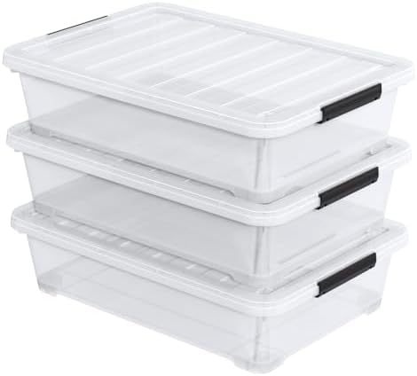 Under Bed Storage Bins With Wheels, 40 Quart, 3 Pack by Knifefish