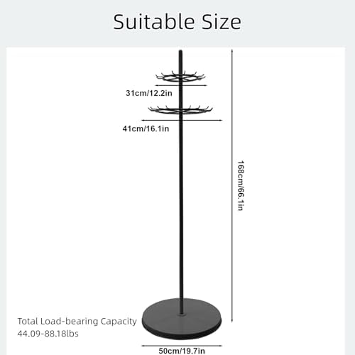 66 Inch Tall Rack Belt Display Shelf, Floor Standing Belt Hanger 2 Tier Retail Scarf Stand Jewelry Necklaces Organizer Shawls Purse Shelf for Clothing Store Home (Black) - Image 2