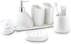 Ceramic Bathroom Accessory Set, 7 Pieces Countertop Accessories, Include Soap Dispenser, Toothbrush Holder, 2 Tumbler Cup, Soap Dish, Plastic Vanity Tray, Qtip Holder (White) by BLBYHO